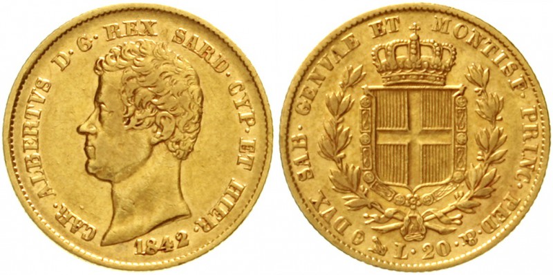 Italien-Sardinien
Carl Albert, 1831-1849
20 Lire 1842 P, Anker. Genua. 6,45 g....