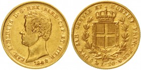 Italien-Sardinien
Carl Albert, 1831-1849
20 Lire 1842 P, Anker. Genua. 6,45 g. 900/1000.
sehr schön, kl. Randfehler
