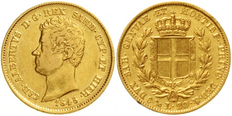Italien-Sardinien
Carl Albert, 1831-1849
20 Lire 1845 P, Anker. Genua. 6,45 g....