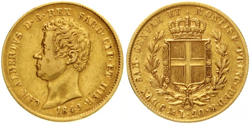 Italien-Sardinien
Carl Albert, 1831-1849
20 Lire 1849 P, Anker. Genua. 6,45 g....