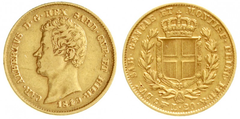 Italien-Sardinien
Carl Albert, 1831-1849
20 Lire 1849 P, Adlerkopf. Turin. 6,4...