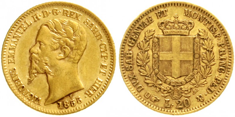 Italien-Sardinien
Victor Emanuel II., 1849-1878
20 Lire 1855 B, Adlerkopf. Feh...