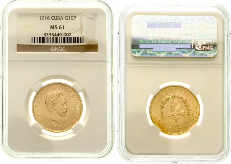 Kuba
1. Republik, 1898-1962
10 Pesos 1916. Kopf n.r./Wappen. 16,72 g. 900/1000...