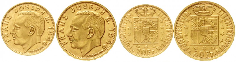 Liechtenstein
Franz Josef II., 1938-1989
2 Stück: 10 und 20 Franken 1946. 3,77...