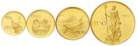 Malta
Republik, seit 1974
Goldmünzenserie zu 5, 10, 20 und 50 Pfund 1972. Insg. 51 g. 917/1000.
BU