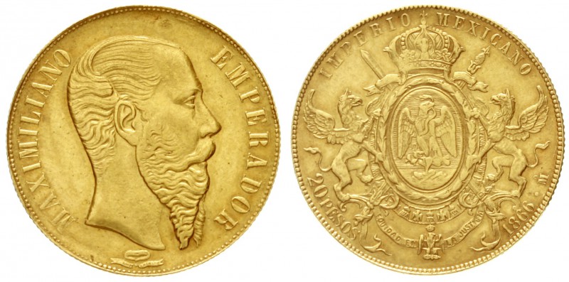Mexiko
Maximilian 1864-1867
20 Pesos 1866 Mo, Mexico City. 33,84 g. 875/1000. ...