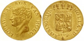 Niederlande
Ludwig Napoleon, 1806-1810
Dukat 1809, Mzz. Biene. KM 34. Mit Wappen. 3,49 g.
vorzüglich/Stempelglanz, Schrötlingsfehler auf dem Hals