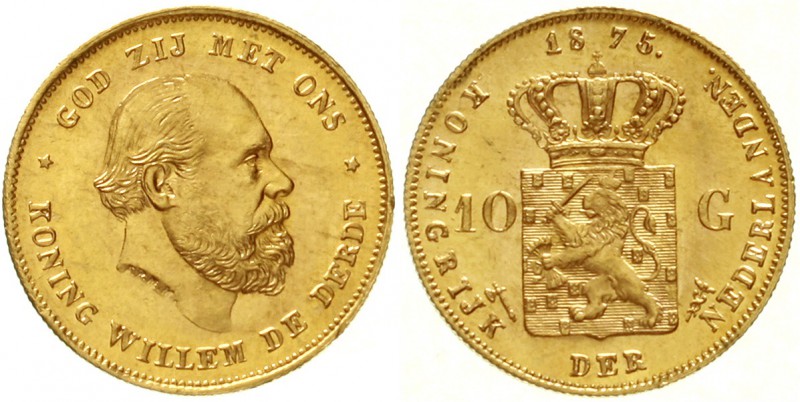 Niederlande
Willem III., 1849-1890
10 Gulden 1875. 6,72 g. 900/1000.
fast Ste...