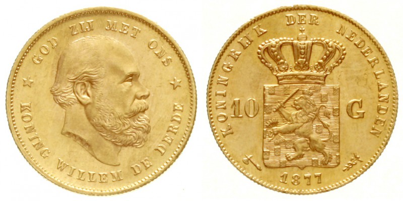 Niederlande
Willem III., 1849-1890
10 Gulden 1877. 6,72 g. 900/1000.
fast Ste...