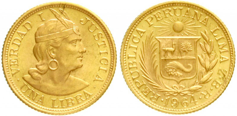 Peru
Republik, seit 1821
Libra (Pound) 1964. 7,99 g. 917/1000.
fast Stempelgl...