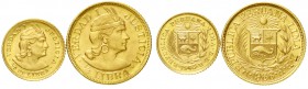 Peru
Republik, seit 1821
2 Stück: 1/2 Libra 1966 und 1/5 Libra 1968. Insg. 5,98 g. 917/1000
alle prägefrisch