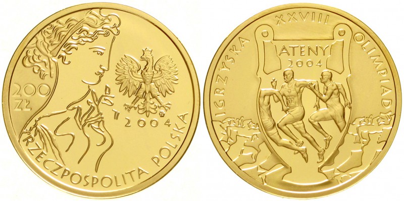 Polen
Republik, seit 1989
200 Zloty 2004. Olympiade Athen. Läufer auf einer Am...