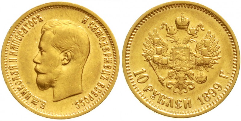 Russland
Nikolaus II., 1894-1917
10 Rubel 1899, St. Petersburg. 8,61 g. 900/10...