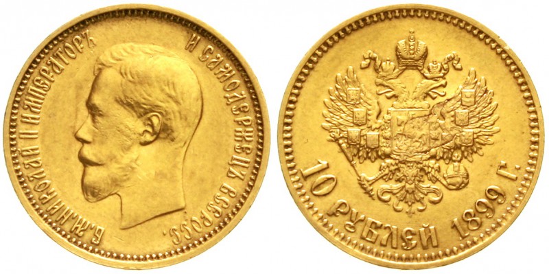 Russland
Nikolaus II., 1894-1917
10 Rubel 1899, St. Petersburg. 8,61 g. 900/10...