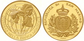 San Marino
5 Scudi 2001. San Marino als Mitglied der Weltbank. 16,96 g. 916/1000. Im Originaletui mit Zertifikat und Umverpackung.
Polierte Platte