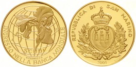 San Marino
5 Scudi 2001. San Marino als Mitglied der Weltbank. 16,96 g. 916/1000. Im Originaletui mit Zertifikat und Umverpackung.
Polierte Platte