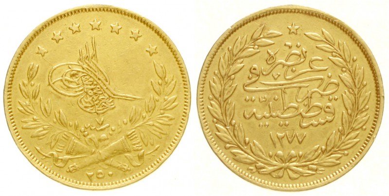 Türkei/Osmanisches Reich
Abd al Aziz, 1861-1876 (AH 1277-1293)
250 Kurush 1867...