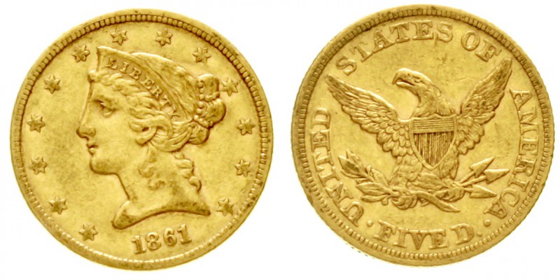 Vereinigte Staaten von Amerika
Unabhängigkeit, seit 1776
5 Dollars 1861, Phila...
