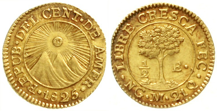Zentralamerikanische Republik
1/2 Escudo 1825 NG M. 1,68 g.
vorzüglich/Stempel...