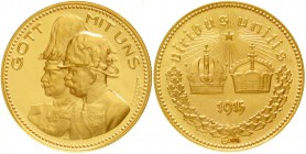 Haus Habsburg
Franz Joseph I., 1848-1916
Goldmedaille 1915 in Größe und Gewicht der deutschen 20-Mark-Reichsgoldmünzen (22,5 mm; 7,99 g; 900 fein). ...