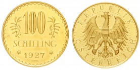 Österreich
1. Republik, 1918-1938
100 Schilling 1927. 23,52 g. 900/1000.
gutes vorzüglich