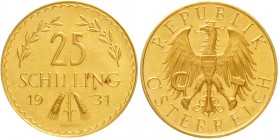 Österreich
1. Republik, 1918-1938
25 Schilling 1931. 5,88 g. 900/1000.
fast Stempelglanz