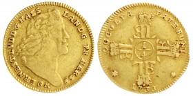 Hessen-Darmstadt
Erst Ludwig, 1678-1739
1/4 Karolin (2 1/2 Gulden) 1733 GK, Darmstadt. 2,43 g.
sehr schön, sehr selten