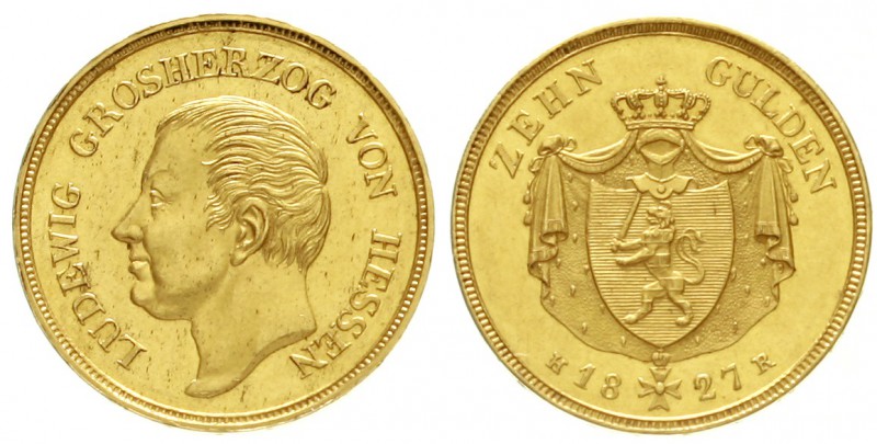 Hessen-Darmstadt
Ludwig I., 1806-1830
10 Gulden 1827, Darmstadt. 6,74 g. Aufla...