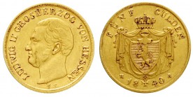 Hessen-Darmstadt
Ludwig II., 1830-1848
5 Gulden 1840. 3,35 g.
sehr schön/vorzüglich, winz. Randfehler