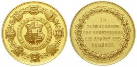 Lübeck-Stadt
Gold-Ehrendenkmünze im Gewicht zu 30 Dukaten, für Verdienste um Handel und Verkehr, 1876, Graveur H. H. Nathan, Neuer Wall 38, Hamburg. ...