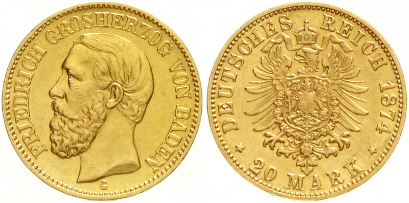 Baden
Friedrich I., 1856-1907
20 Mark 1874 G. vorzüglich