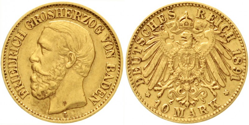 Baden
Friedrich I., 1856-1907
10 Mark 1891 G. sehr schön