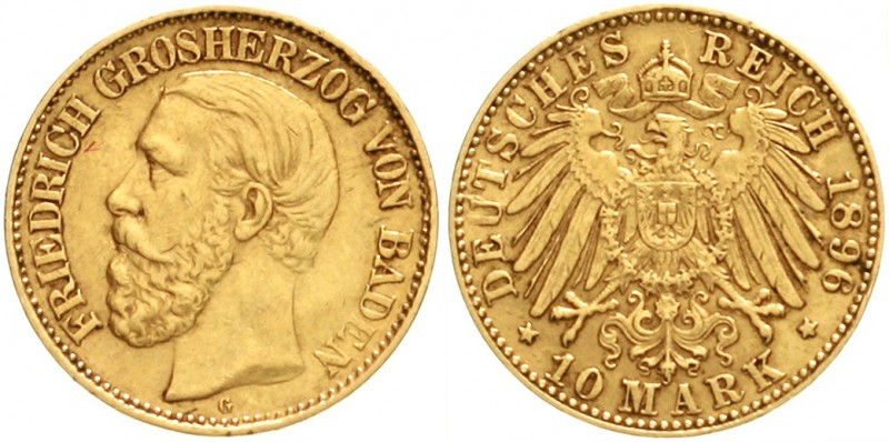 Baden
Friedrich I., 1856-1907
10 Mark 1896 G. Besseres Jahr.
sehr schön, leic...