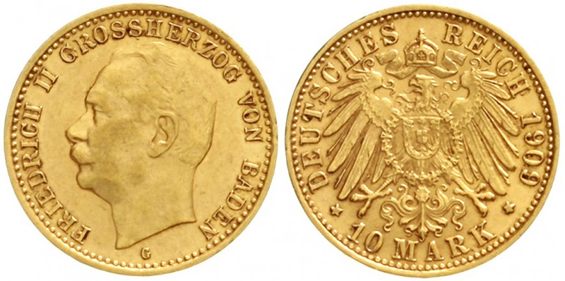 Baden
Friedrich II., 1907-1918
10 Mark 1909 G. vorzüglich