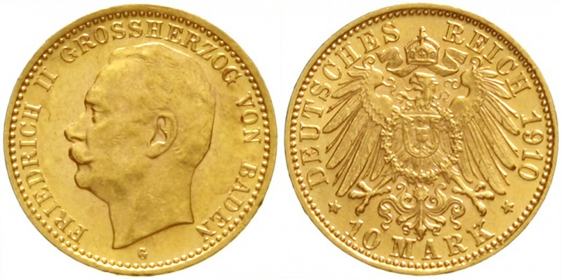 Baden
Friedrich II., 1907-1918
10 Mark 1910 G. vorzüglich/Stempelglanz