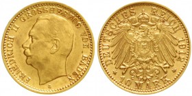Baden
Friedrich II., 1907-1918
10 Mark 1912 G. Var. mit offener 0 in Wertzahl.
vorzüglich/Stempelglanz