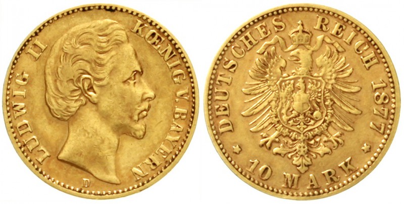 Bayern
Ludwig II., 1864-1886
10 Mark 1877 D. sehr schön