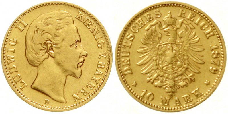 Bayern
Ludwig II., 1864-1886
10 Mark 1879 D. sehr schön, berieben und kl. Rand...
