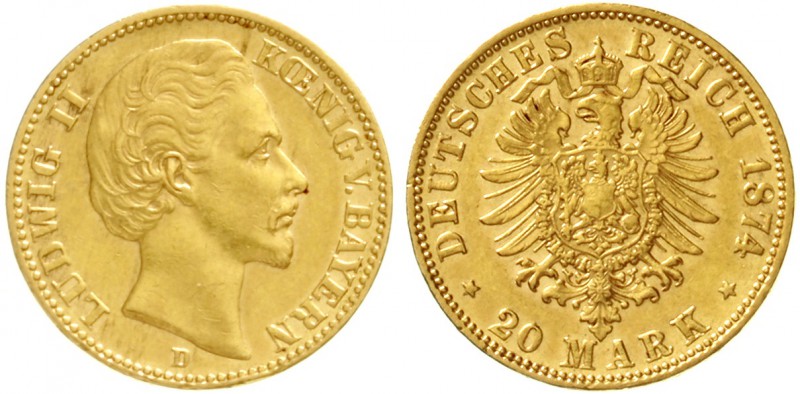 Bayern
Ludwig II., 1864-1886
20 Mark 1874 D. sehr schön/vorzüglich