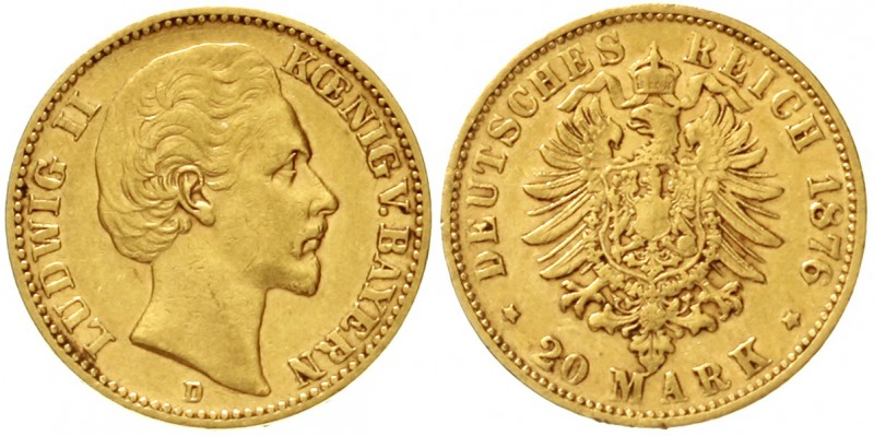 Bayern
Ludwig II., 1864-1886
20 Mark 1876 D. sehr schön, winz. Randfehler