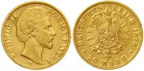 Bayern
Ludwig II., 1864-1886
20 Mark 1878 D. gutes sehr schön, seltenes Jahr