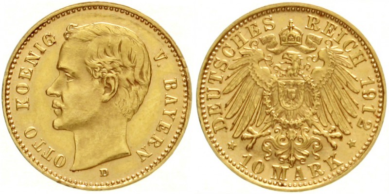 Bayern
Otto, 1886-1913
10 Mark 1912 D. vorzüglich, leicht berieben