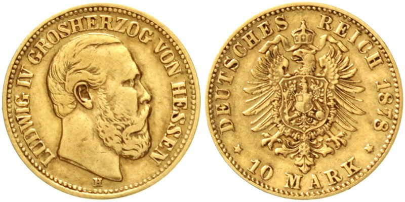Hessen
Ludwig IV., 1877-1892
10 Mark 1878 H. sehr schön, min. gebogen