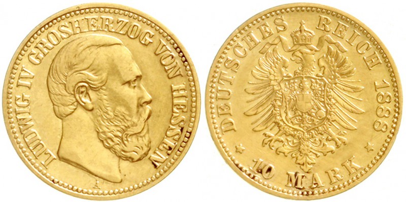 Hessen
Ludwig IV., 1877-1892
10 Mark 1888 H. Gutes Jahr.
sehr schön, etwas ge...