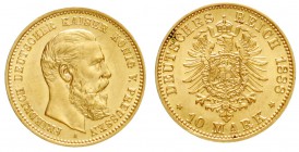 Preußen
Friedrich III., 1888
10 Mark 1888 A. fast Stempelglanz, Prachtexemplar