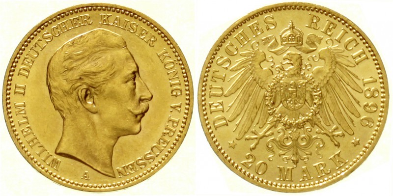 Preußen
Wilhelm II., 1888-1918
20 Mark 1896 A. fast Stempelglanz, Prachtexempl...