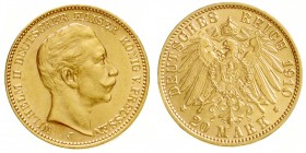 Preußen
Wilhelm II., 1888-1918
20 Mark 1910 J. Hamburg. vorzüglich, kl. Randfehler