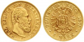 Württemberg
Karl, 1864-1891
5 Mark 1878 F. fast vorzüglich, selten