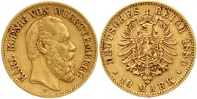 Württemberg
Karl, 1864-1891
10 Mark 1880 F. sehr schön, kl. Randfehler