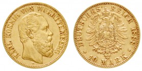 Württemberg
Karl, 1864-1891
10 Mark 1888 F. vorzüglich